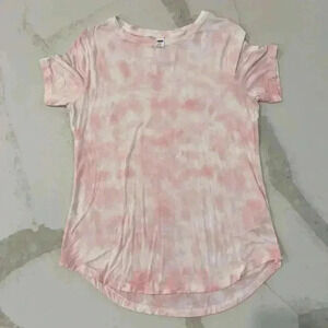 Old Navy Luxe Pink White Tie Dye Crewneck T Shirt Casual Loungewear Womens Small